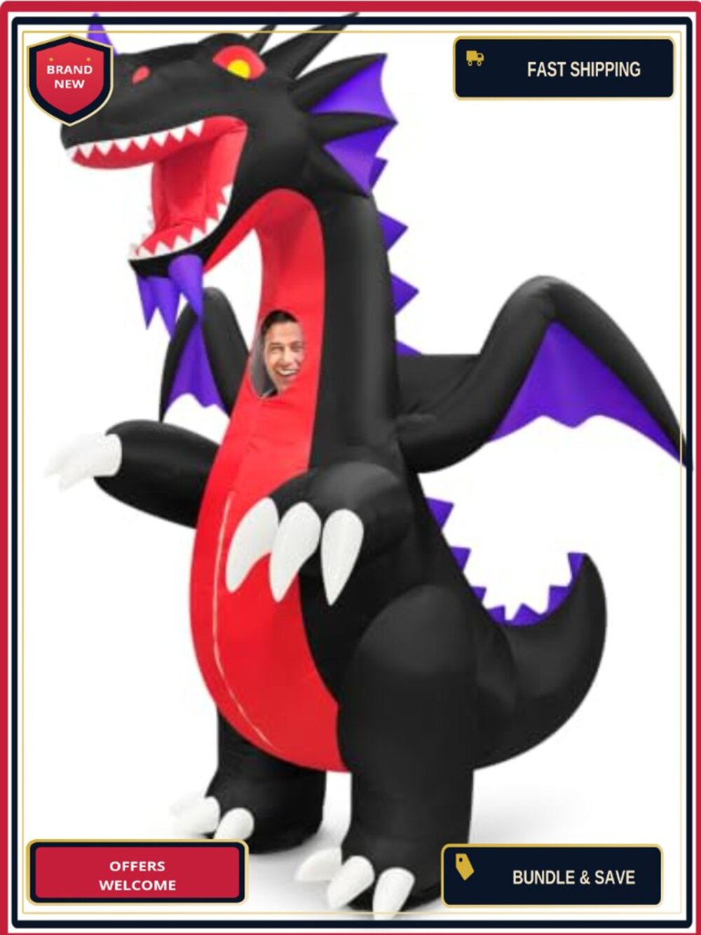 Inflatable Dragon Costume Adult with Wings Halloween Blow Up